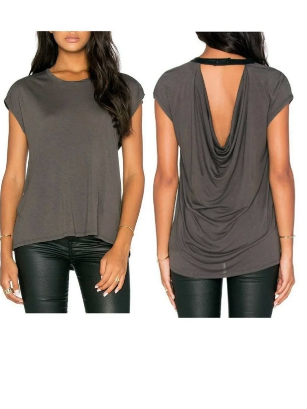 BCBG MaxAzria Jayme Draped Top w Faux Leather Trim
